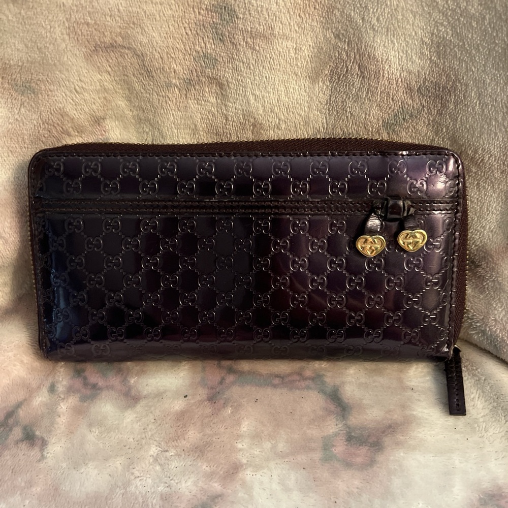 Gucci Dark Purple Embossed Patent Leather Wallet